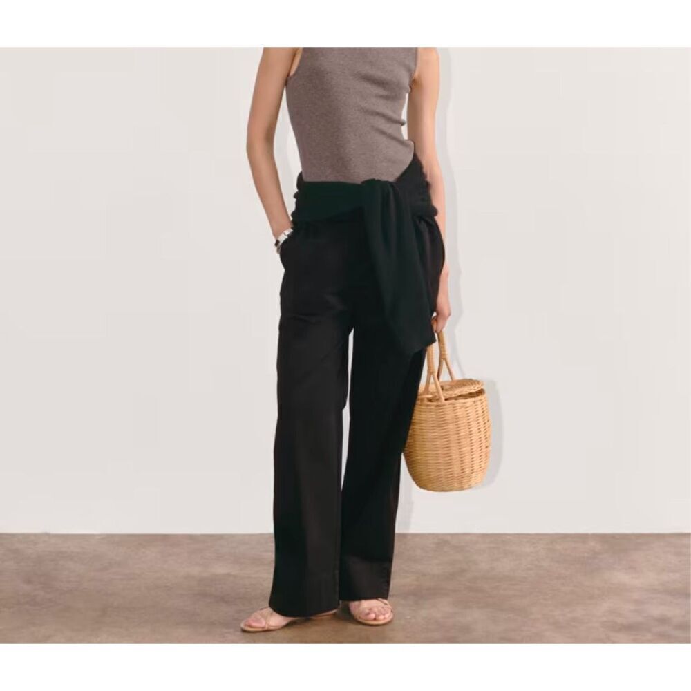 NWT Everlane Black Wide Leg Organic Cotton Relaxed Elastic Waist Pants Size XS
